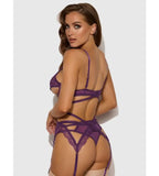 Bianca Strappy Lace Bra, Garter & Hipster Set - LARGE