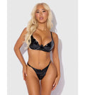 Trinity Patent Bra & Lace Up Crotchless Panty Set - SMALL