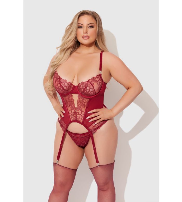 Embroidered Lace Bustier & G-String Set